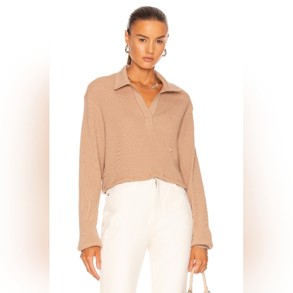 The Range Jumbo Thermal Cropped Long Sleeve Polo Top Size S